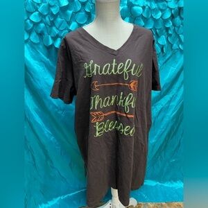 Roamans size 2X‎ v neck stretch thankful blessed grateful casual tee comfy